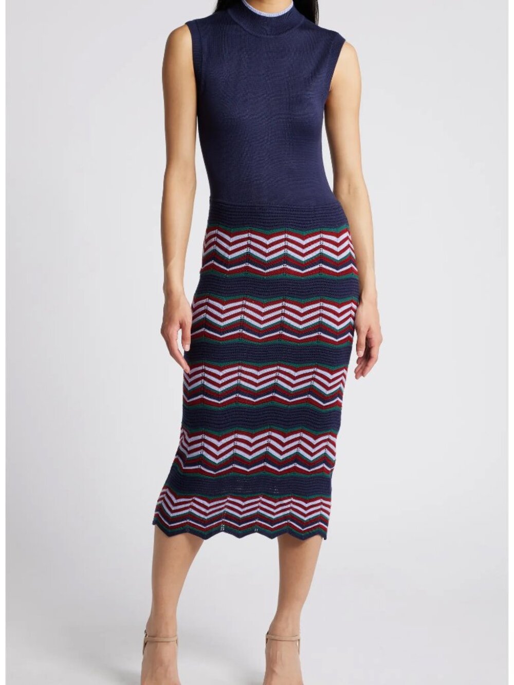 Vince Camuto Chevron Mock Neck Sweater Dress Black & Red XS Like New